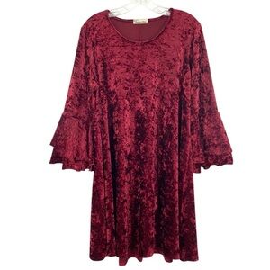Crushed Velvet Bell-Sleeve Mini Dress - Deep Red. Very gently used